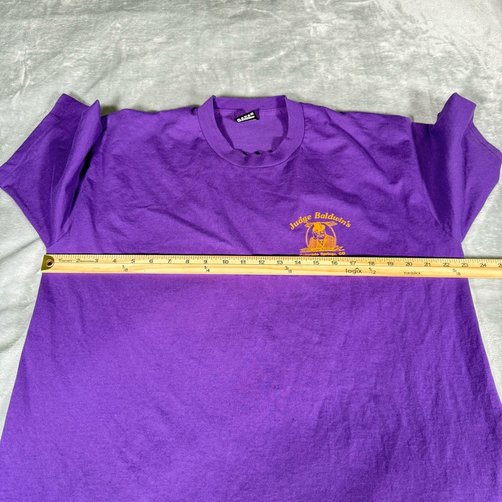 Vintage Judge Baldwins Wheat Ale T Shirt Mens XL Colorado Springs Purple 90s - Picture 7 of 8